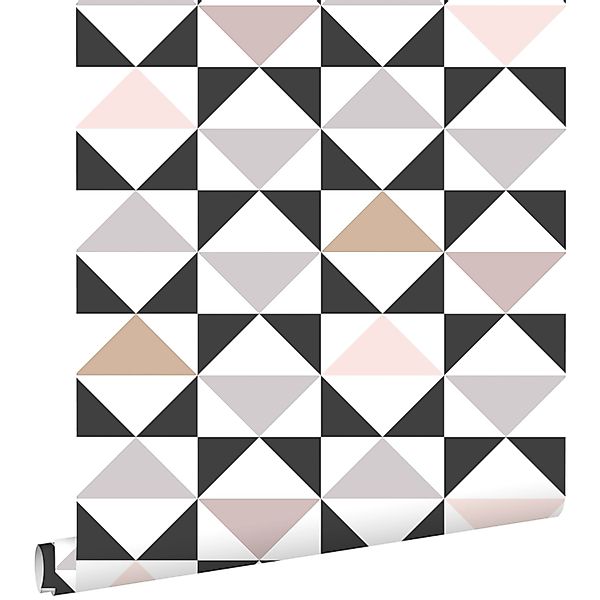 ESTAhome Tapete Grafische Dreiecke Weiß Schwarz Grau Und Altrosa 53 Cm X 10 günstig online kaufen