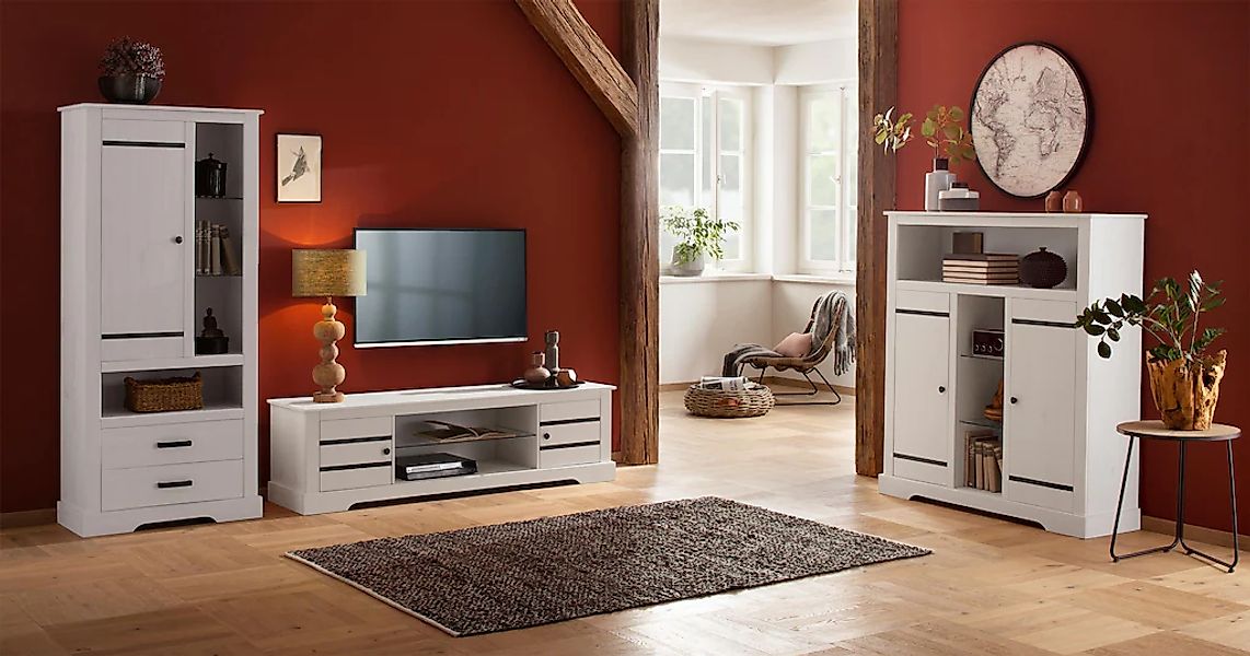 Home affaire Highboard Stauraumschrank aus massivem Kiefernholz, Breite 120 günstig online kaufen