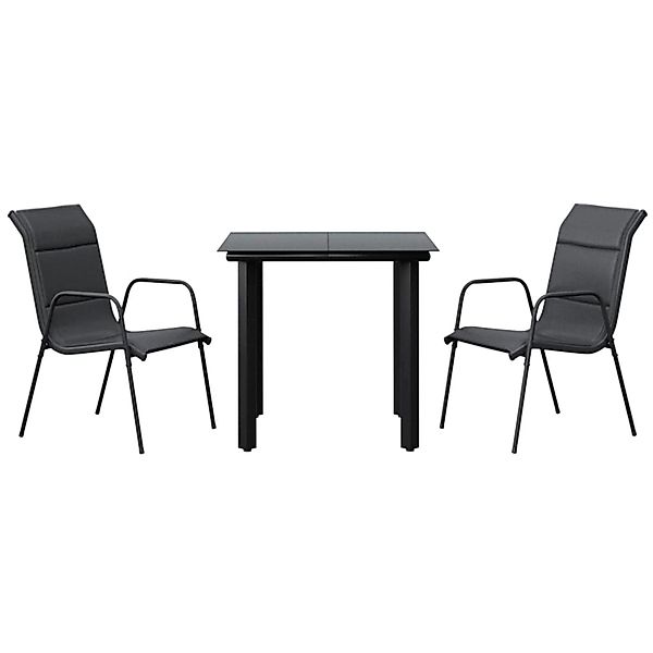 vidaXL 3-Tlg Garten-Essgruppe Schwarz Stahl und Textilene 3200710 günstig online kaufen