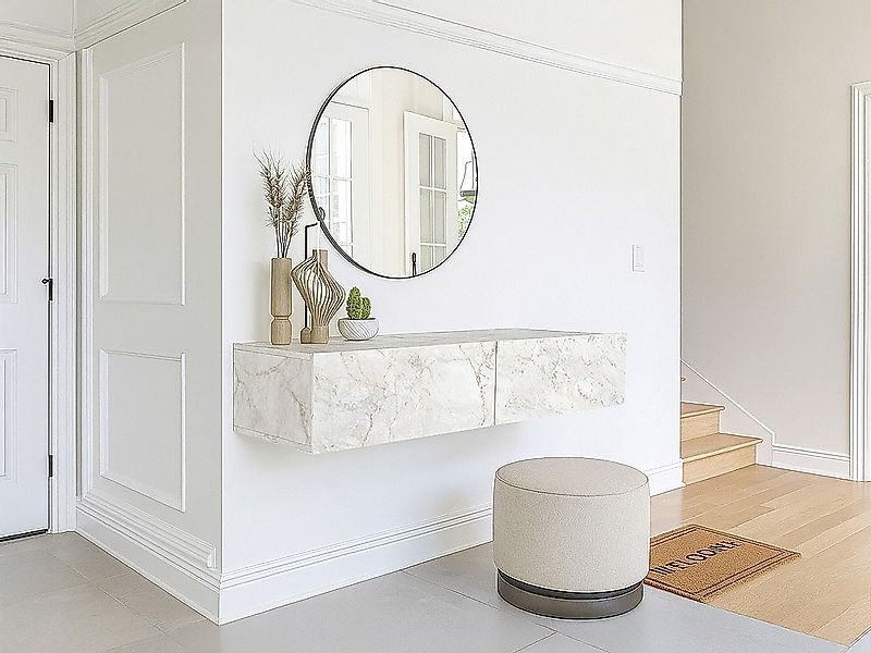 Wandkonsole hängend mit 2 Türen - Marmoroptik Weiß - TENIDA günstig online kaufen