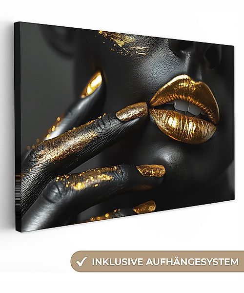 OneMillionCanvasses® Leinwandbild Lippen - Gold - Abstrakt - Schwarz - Frau günstig online kaufen