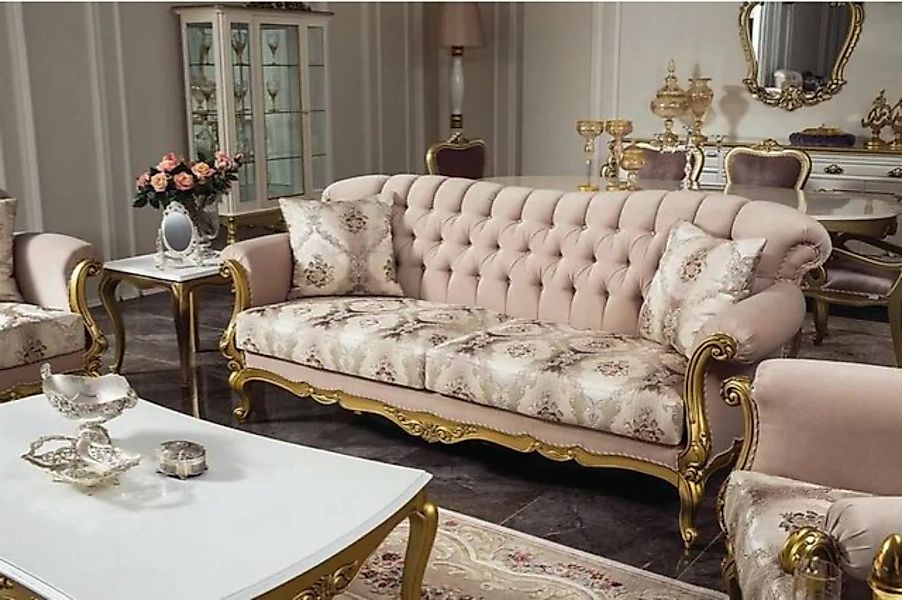 Casa Padrino Sofa Luxus Barock Wohnzimmer Sofa Rosa / Gold 220 x 82 x H. 95 günstig online kaufen