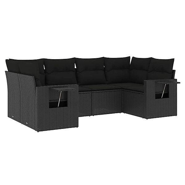 vidaXL 6-Tlg Garten-Sofagarnitur mit Kissen Schwarz Poly Rattan 3220574 günstig online kaufen
