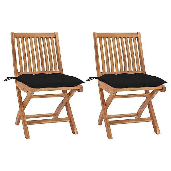 vidaXL Gartenstühle 2 Stk mit Schwarzen Kissen Massivholz Teak 3062455 günstig online kaufen