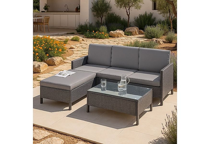 en.casa Gartenlounge-Set, (3-tlg), »Murcia« Sitzgruppe Gartenlounge Rattan günstig online kaufen