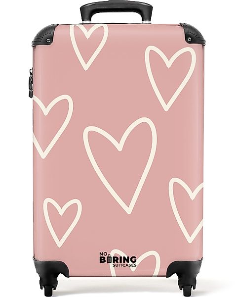 NoBoringSuitcases.com© Hartschalen-Trolley Rosa mit weißen Herzen günstig online kaufen
