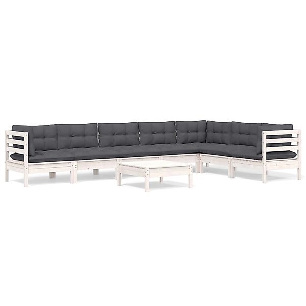 vidaXL 8-Tlg Garten-Lounge-Set mit Kissen Weiß Kiefer Massivholz 3096702 günstig online kaufen