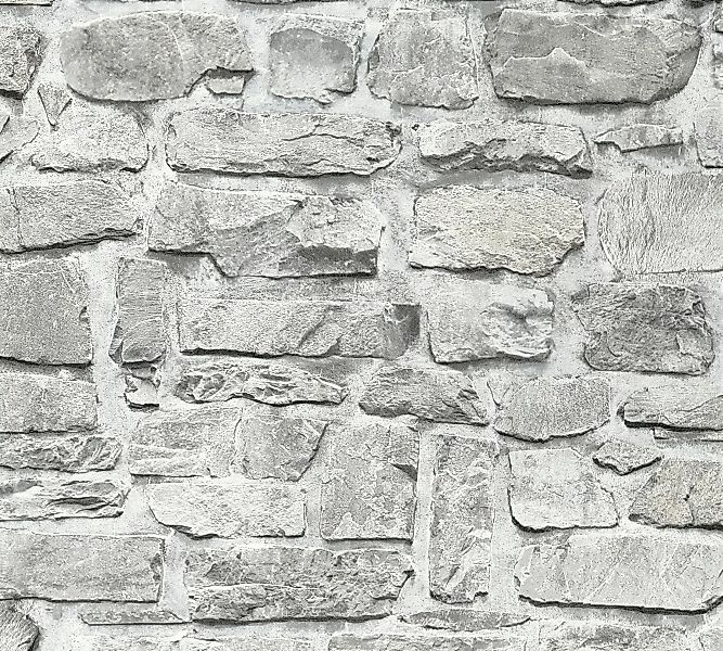 Bricoflor Hellgraue Tapete in Steinoptik Naturstein Mauertapete als Steinwa günstig online kaufen