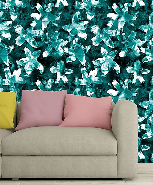 queence Vinyltapete »Blätter türkisgrün«, natürlich, 90x250cm, selbstkleben günstig online kaufen