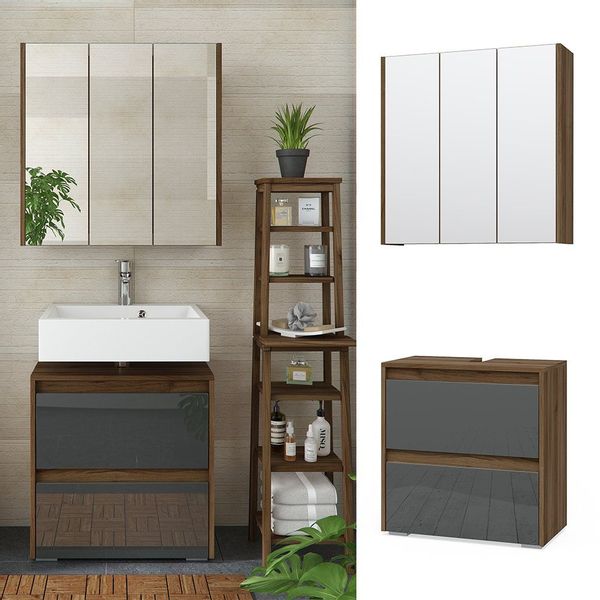 Vicco Badmöbel-Set Majest, Anthrazit/Nussbaum, 2 Teile, günstig online kaufen