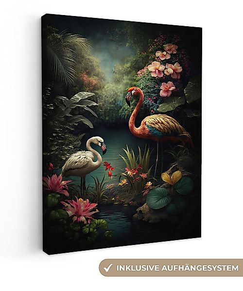OneMillionCanvasses® Leinwandbild Flamingo - Blumen - günstig online kaufen