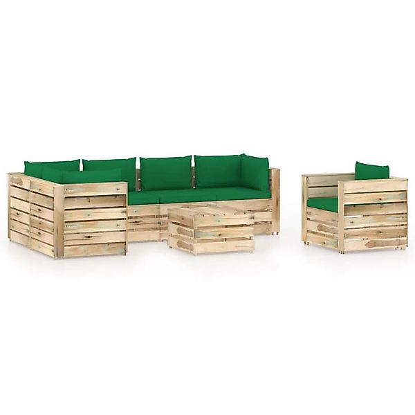 7-tlg. Garten-lounge-set Mit Kissen Grün Imprägniertes Holz günstig online kaufen