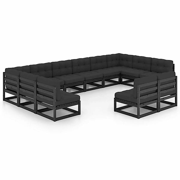 12-tlg. Garten-lounge-set Mit Kissen Schwarz Kiefer Massivholz günstig online kaufen