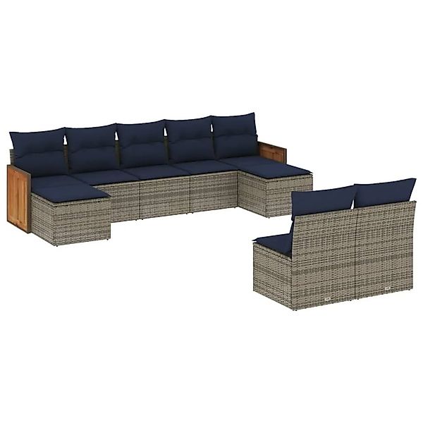 vidaXL 9-Tlg Gartensofa-Set mit Kissen Grau Polyrattan 3228056 günstig online kaufen