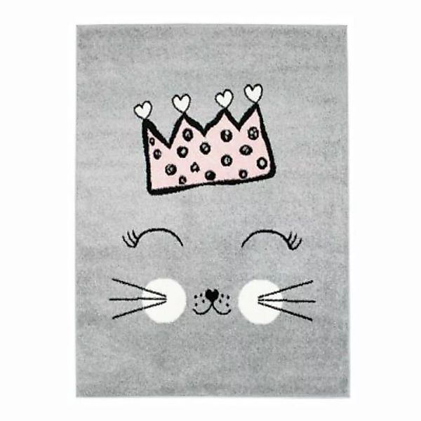 carpet city® Kinderteppich mit Katze, Krone - Kinderzimmerteppich Grau - Te günstig online kaufen