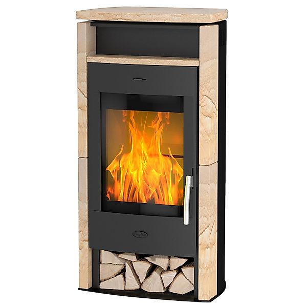 Fireplace Santiago Kaminofen Sandstein Schwarz 6 kW günstig online kaufen