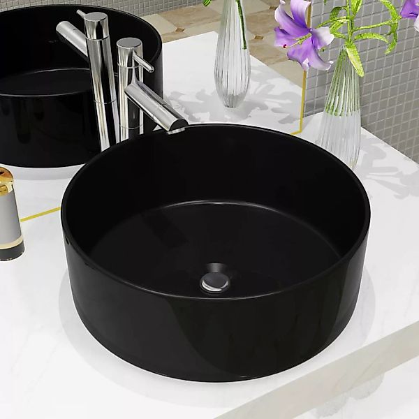 vidaXL Waschbecken Waschbecken Keramik Rund Schwarz günstig online kaufen