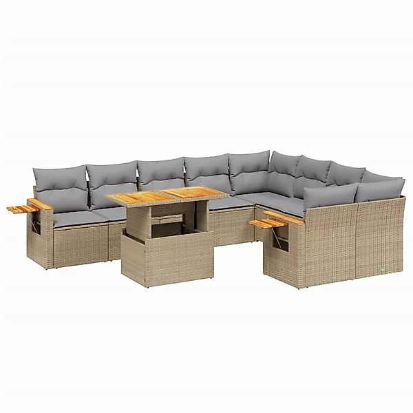 vidaXL 10-tlg Garten-Sofagarnitur mit Kissen Beige Poly Rattan Modell 233 günstig online kaufen