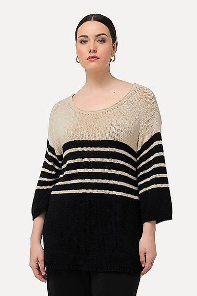 Ulla Popken Strickpullover Pullover Ringel Oversized Rundhals 3/4-Arm günstig online kaufen