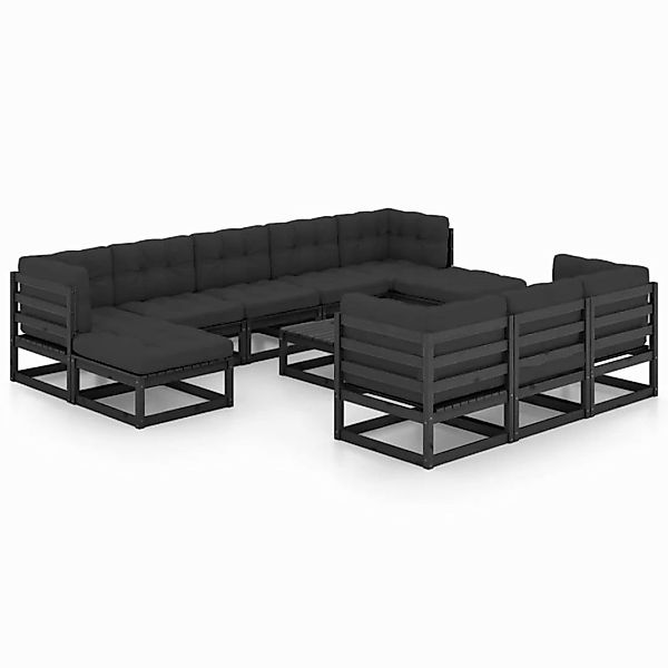 11-tlg. Garten-lounge-set Mit Kissen Schwarz Massivholz Kiefer günstig online kaufen