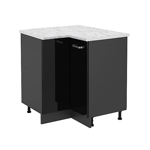 Vicco Eckunterschrank R-Line Schwarz Hochglanz/Anthrazit 76 cm AP Marmor günstig online kaufen