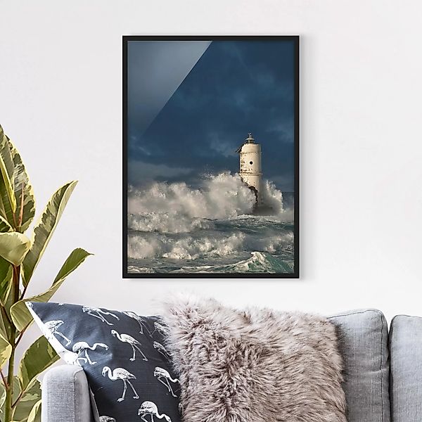 Bild mit Rahmen Strand - Hochformat Leuchtturm auf Sardinien günstig online kaufen