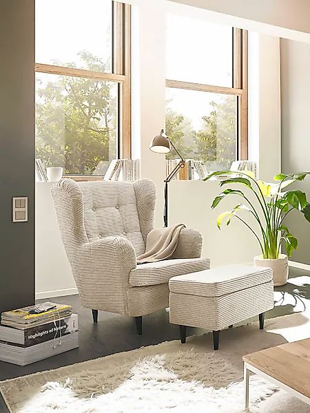 ED EXCITING DESIGN Ohrensessel »Oskar«, mit Massivholzfüßen günstig online kaufen