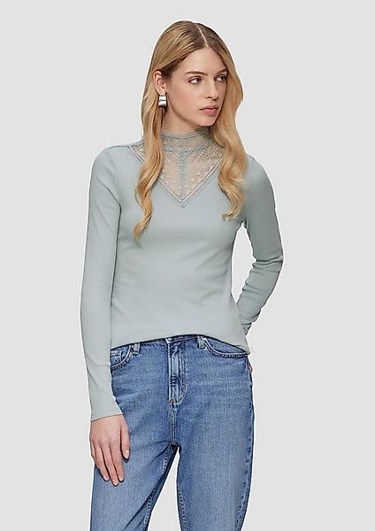 QS Langarmshirt T-Shirt Schmales Rippshirt mit Spitzeneinsatz am Ausschnitt günstig online kaufen