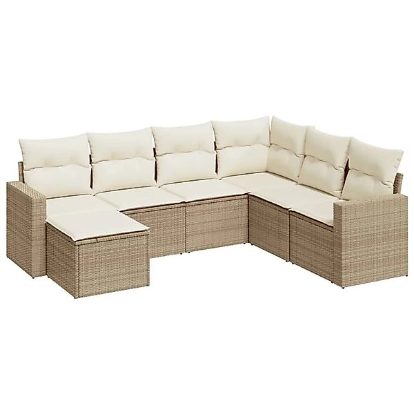 vidaXL 7-Tlg Garten-Sofagarnitur mit Kissen Beige Poly Rattan 3251635 günstig online kaufen
