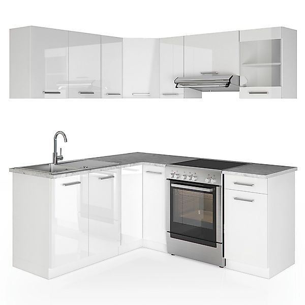Vicco Rick Eckküche Weiß/Weiß Hochglanz 187 x 167 cm AP MarmorRick günstig online kaufen
