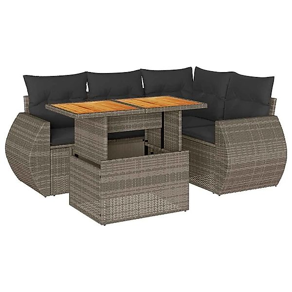 vidaXL 5-Tlg Garten-Sofagarnitur mit Kissen Grau Poly Rattan 3327259 günstig online kaufen