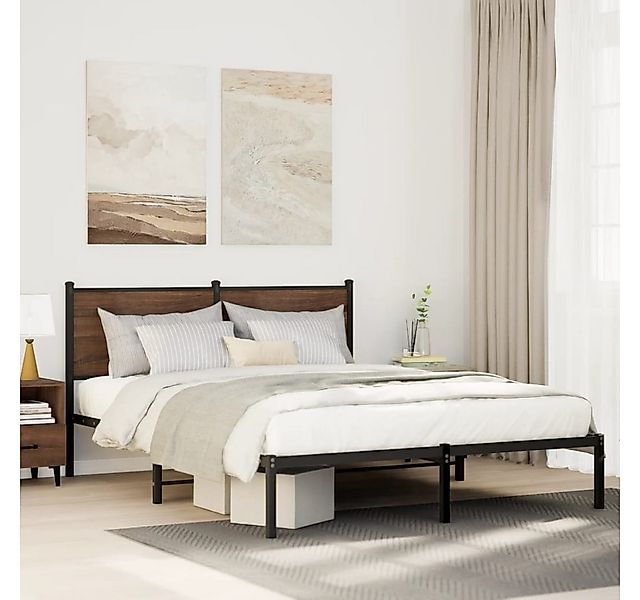 vidaXL Bett, Metallbett ohne Matratze Braun Eichen-Optik 137x190 cm günstig online kaufen