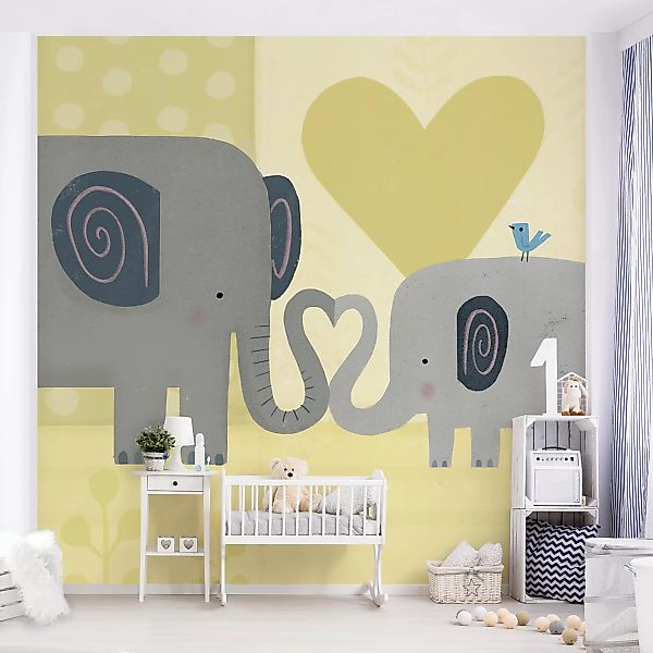 Bilderwelten Kindertapete Mama und ich - Elefanten grau Gr. 192 x 192 günstig online kaufen