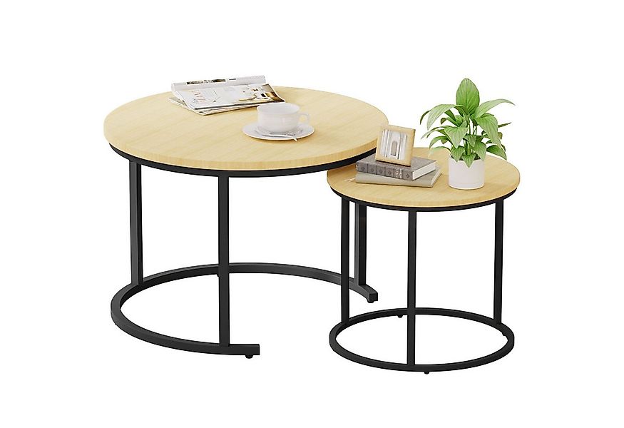 Yorbay Couchtisch 2er Set Runde Beistelltische aus Holz & Metall Moderne Ka günstig online kaufen