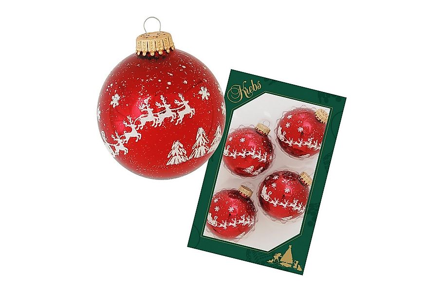 Krebs Glas Lauscha Weihnachtsbaumkugel Glaskugel 4er Set - Rot mit Sternen günstig online kaufen