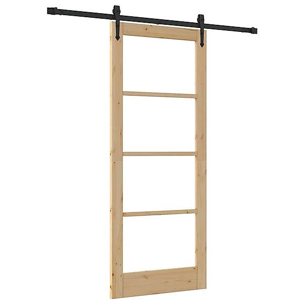 vidaXL Schiebetür Braun 83 x 202 cm Holz und Metall 3332333 günstig online kaufen