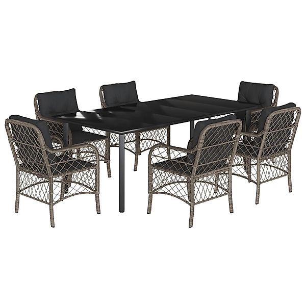 vidaXL 7-Tlg Garten-Essgruppe mit Kissen Grau Poly Rattan 3212136 günstig online kaufen