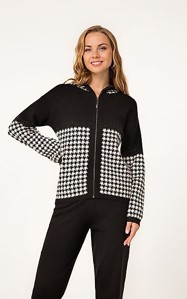 Passioni Kapuzenstrickjacke Cardigan mit Hahnentrittmuster günstig online kaufen