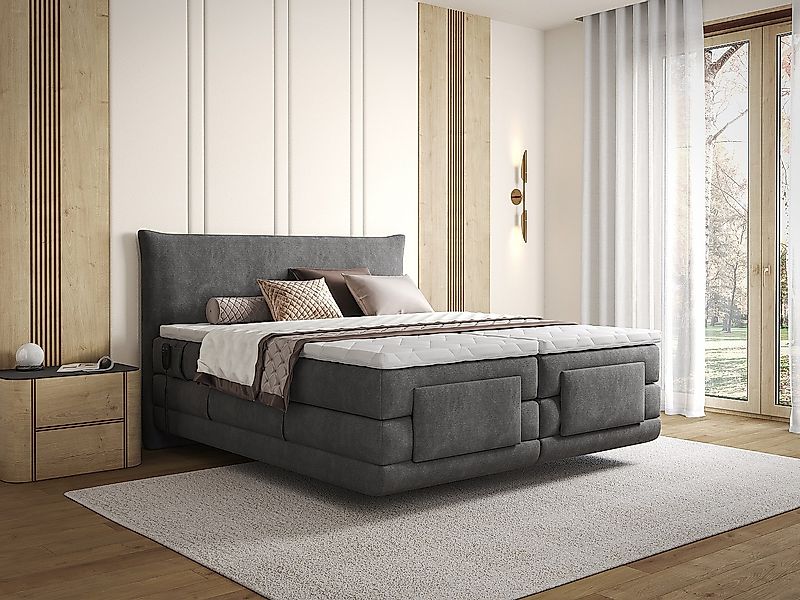 Komplettes Boxspring-Set mit Kopfteil + elektrisch verstellbare Lattenroste günstig online kaufen
