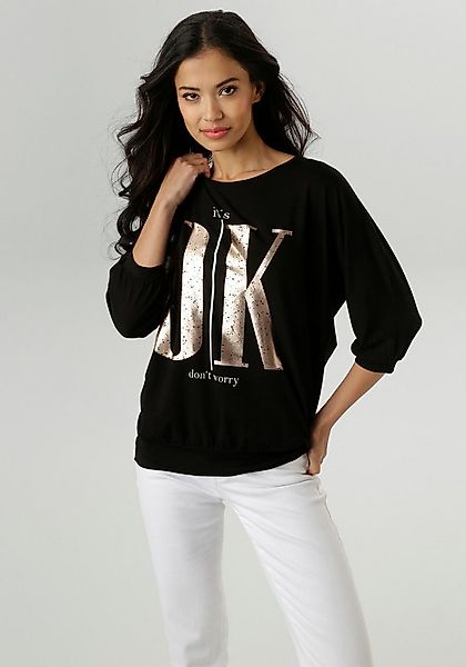 Aniston SELECTED 3/4-Arm-Shirt mit weißen und goldfarbigen Statements günstig online kaufen