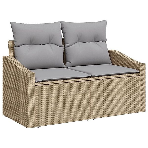 vidaXL Loungesofa 7-teiliges Garten Sofa Set mit Kissen Beige Poly Rattan, günstig online kaufen