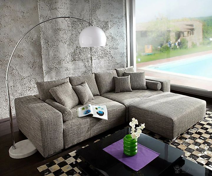 Big-Sofa-XXL Marbeya 290x110 cm Hellgrau mit Schlaffunktion Hocker günstig online kaufen