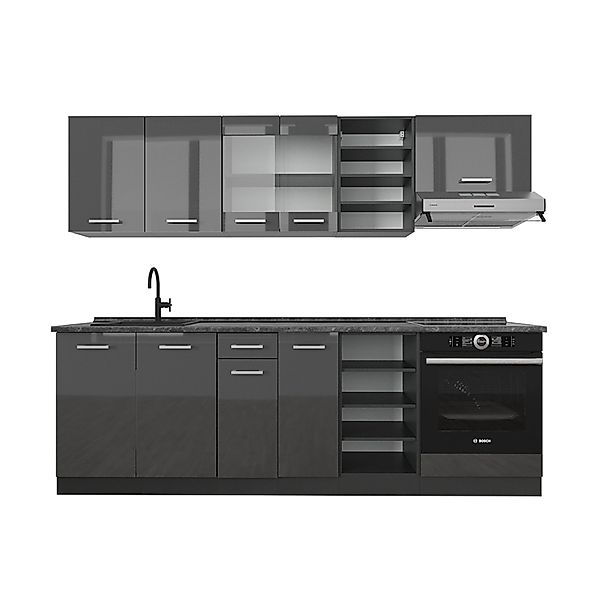 Vicco R-Line Küchenzeile Anthrazit Hochglanz/Anthrazit 240 cm AP Anthrazit günstig online kaufen