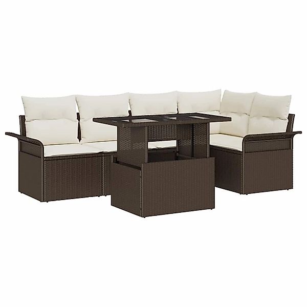 vidaXL Garten-Sofa-Set mit Kissen mit Speicher 6-Tlg Braun Poly Rattan 3357 günstig online kaufen