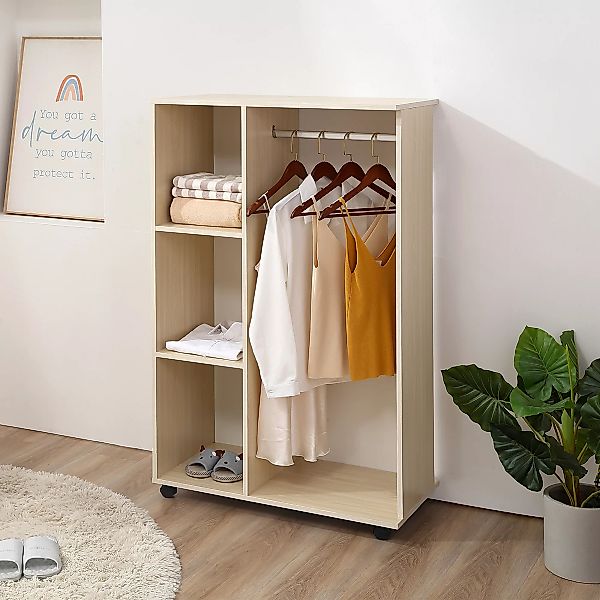 HOMCOM Kleiderschrank offener Dielenschrank, mit Kleiderstangen und Räder, günstig online kaufen
