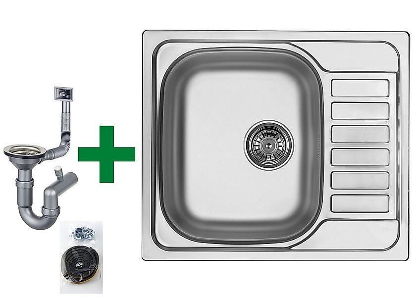 Faizee Möbel Edelstahlspüle Edelstahlspüle 60x50,5 cm mit Armatur Spiral Ec günstig online kaufen