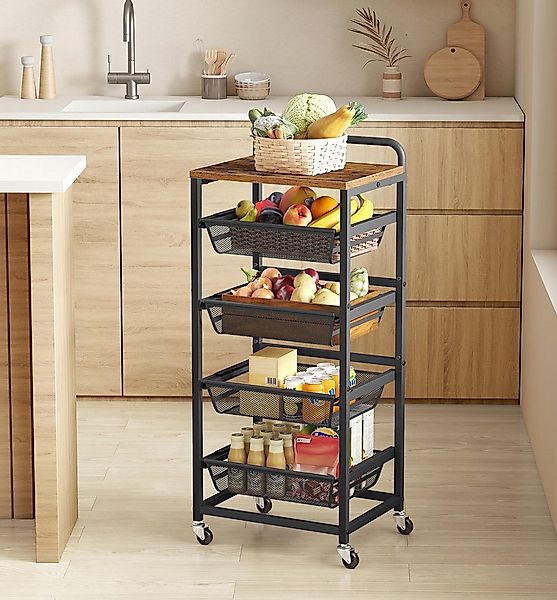 VASAGLE Beistellwagen, Servierwagen mit 4/5 Ebenen, Rollwagen, 31,7 x 40 x günstig online kaufen