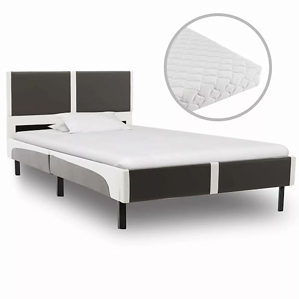 Bett Mit Matratze Grau Und Weiß Kunstleder 90 X 200 Cm günstig online kaufen