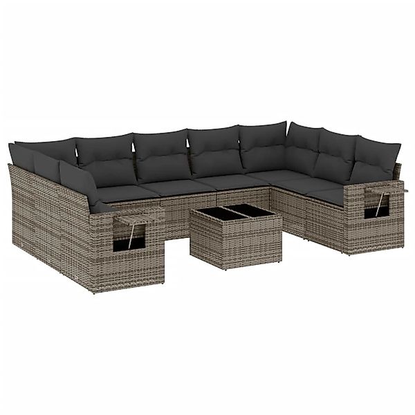 vidaXL 10-Tlg Garten-Sofagarnitur mit Kissen Grau Poly Rattan 3220609 günstig online kaufen