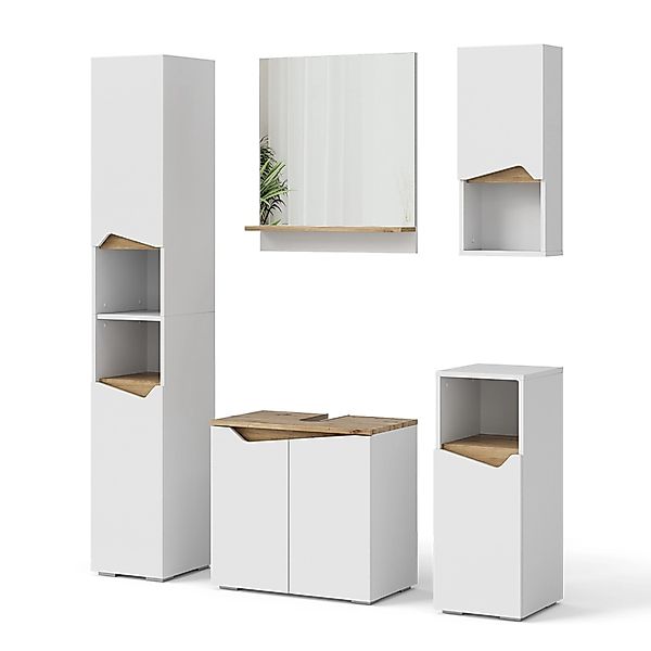 Vicco Badmöbel-Set Marelle, Weiß/Artisan-Eiche, 5 Teile, günstig online kaufen